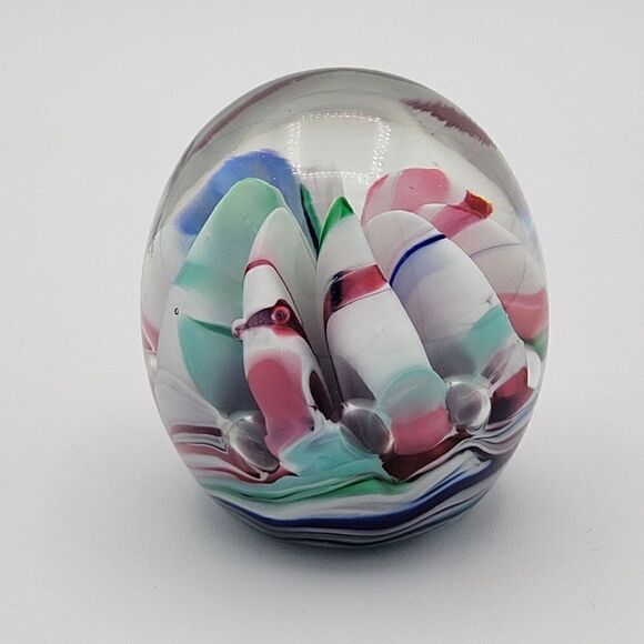 Vintage Saint Claire Multicolor Swirl Art Glass Paperweight - Picture 3 of 11
